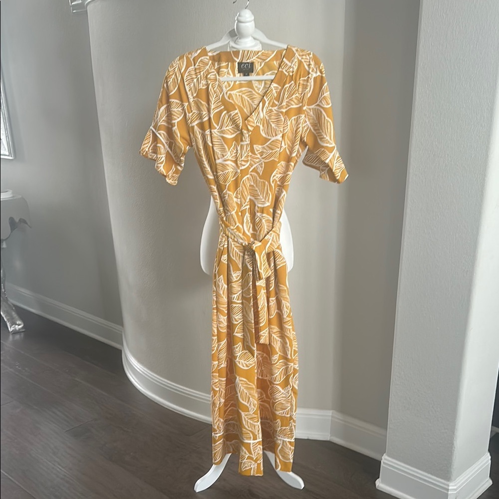 ECI Yellow Leaf Print Jumpsuit